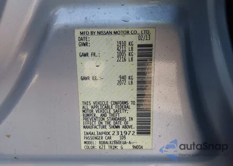 2013 Nissan Altima 2.5 S from USA, damaged, VIN 1N4AL3AP4DC231972